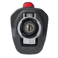 a black and red object with a red handle